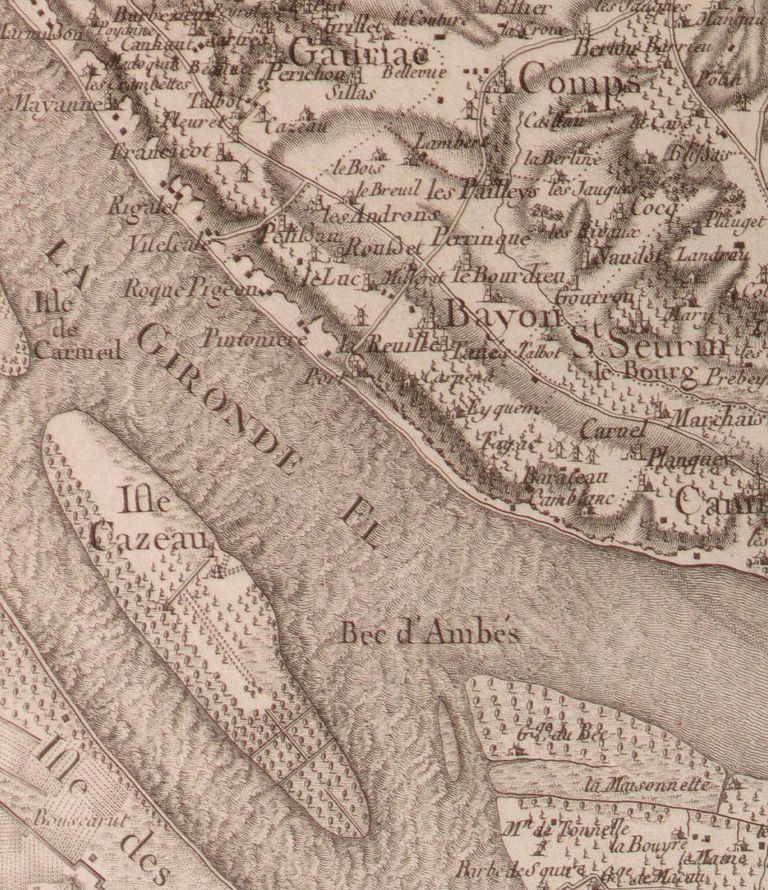 Carte de Belleyme, Extrait de la carte de Belleyme, levée entre 1762 et 1778. Bayon-sur-Gironde