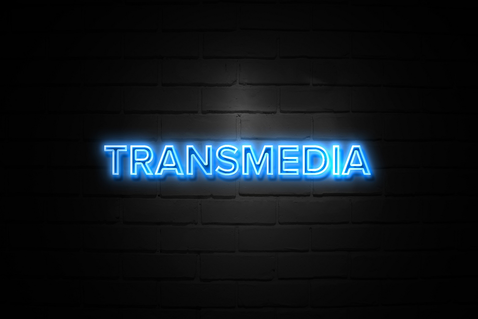 Transmedia neon Sign on brickwall